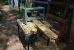Log building kit new parts at camp 02 -Planing a spruce 2x6 -small.JPG