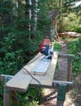 Log building kit new parts at camp 03 -Trimming board to desired width -small.JPG
