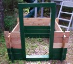 Log building kit new parts at camp 09 -Green foundation and door frame -small.JPG