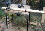 Log building kit new parts at camp 06 -Rounding edges with router -small.JPG