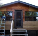 Sanding then re-staining east side of cabin -4 -small.JPG