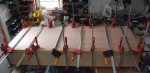 Hall display cabinet 04 -Gluing up the back to the carcass using 18 clamps -small.JPG