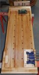 Woodworking bench 45 -A coat of Tung Oil is now on the underside of the bench top -small.JPG