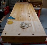 Woodworking bench 48 -Applying sealer to the top of the bench -small.JPG