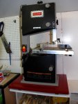 Bandsaw on platform on rollers.JPG