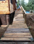 Porch and ramp for cabin 43-Finished ramp from the east with Ethan and Jonathan on the porch -sm.JPG