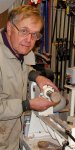 Turning yo-yos 06 -Frank sanding a walnut side -small.JPG