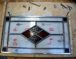 Walnut and stained glass door for kitchen  -First panel is ready to be soldered.JPG