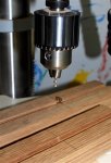 Floor lamp base -06 -Using drill press to carve a slot for bolt -small.JPG